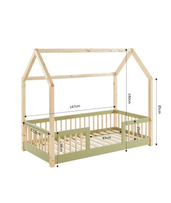 Lit Cabane Avec Barrières TINY Sommier Inclus Vert 70x140 2024