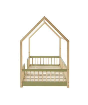 Lit Cabane Enfant Avec Barrière Vert 90x190 cm sur le site 