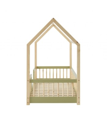 Lit Cabane Avec Barrières TINY Sommier Inclus Vert 70x140 2024