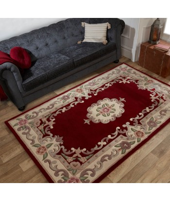 Tapis en laine Aubusson Rouge et beige brillant des détails fins