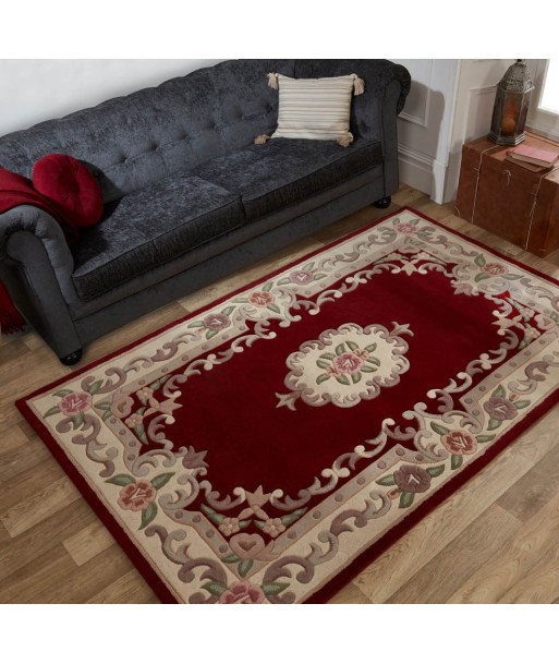 Tapis en laine Aubusson Rouge et beige brillant des détails fins