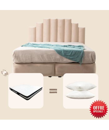 Lot - Lit coffre NATURA + Matelas + 2 Oreillers de technologie