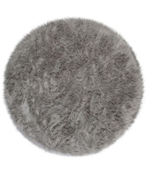 Tapis rond effet fourrure Gris 120cm pas cher