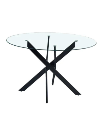 Table à Manger Ronde Victoire Pieds Noir Verre Trempé outlet