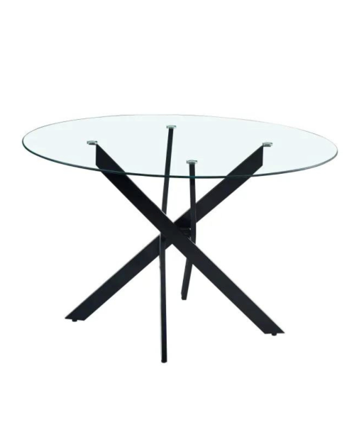 Table à Manger Ronde Victoire Pieds Noir Verre Trempé outlet