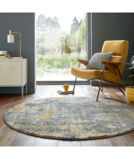 Tapis rond vintage Gris/Ocre 160x160cm de votre