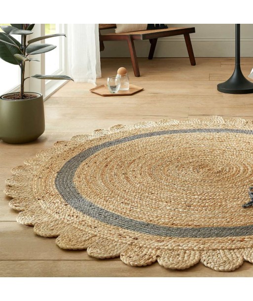 Tapis en jute rond Grace Naturel et gris À commander