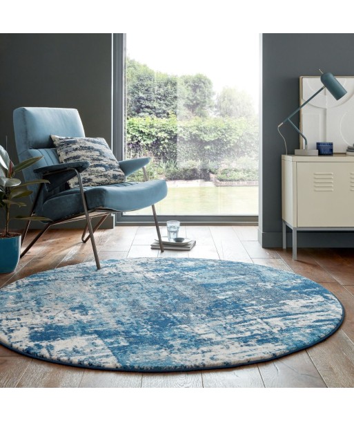 Tapis rond vintage Gris/Bleu 160x160cm une grave pollution 