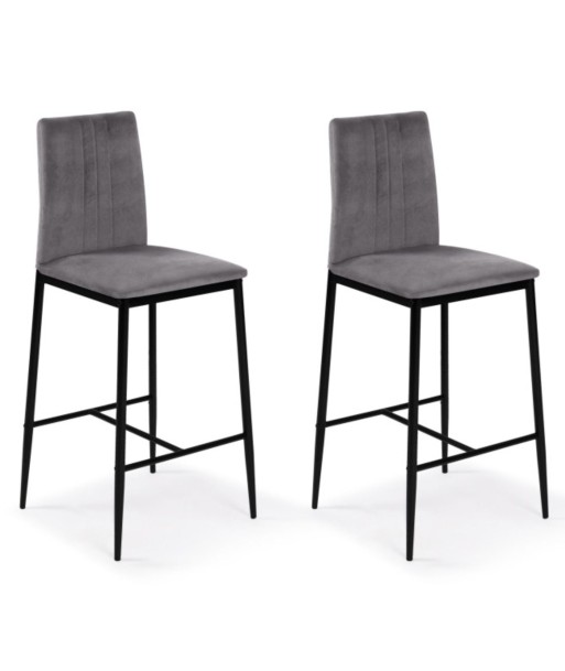 Lot de 2 tabourets Jade gris en velours brillant des détails fins