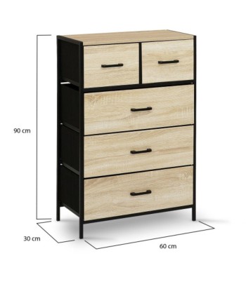 Commode Iris 5 tiroirs en bois et tissu outlet