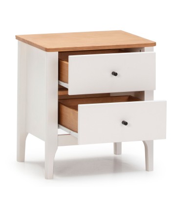 Lot de 2 tables de chevet Luca 2 tiroirs Blanc Bois Massif En savoir plus