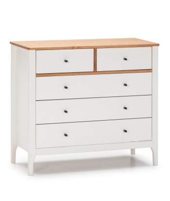 Commode Luca 5 tiroirs Blanc en bois Massif du meilleur 