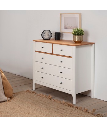 Commode Luca 5 tiroirs Blanc en bois Massif du meilleur 