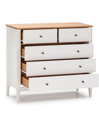 Commode Luca 5 tiroirs Blanc en bois Massif du meilleur 