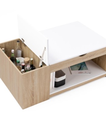 Table basse avec coffre Elina Bois/Blanc de pas cher