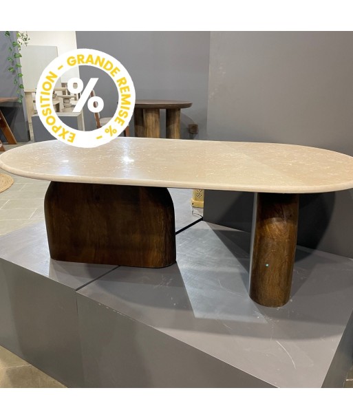 Table basse design en bois massif et travertin Venez acheter