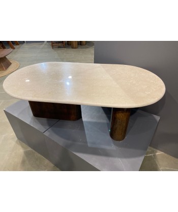 Table basse design en bois massif et travertin Venez acheter