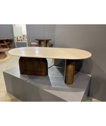 Table basse design en bois massif et travertin Venez acheter