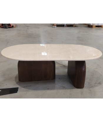 Table basse design en bois massif et travertin Venez acheter