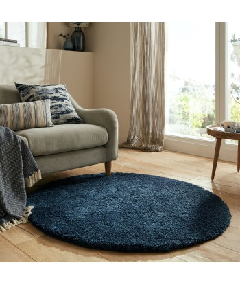 Tapis shaggy rond bleu marine 133x133cm destockage