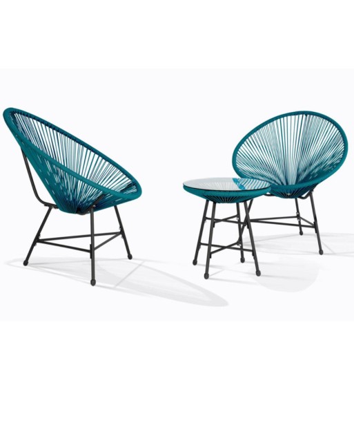 Salon de jardin 2 fauteuils + 1 table Ibiza coloris bleu canard s'inspire de l'anatomie humaine