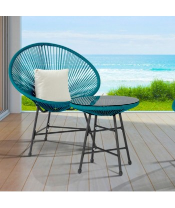 Salon de jardin 2 fauteuils + 1 table Ibiza coloris bleu canard s'inspire de l'anatomie humaine