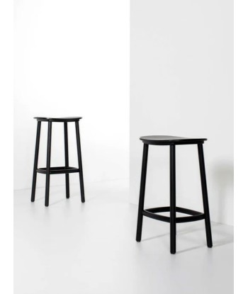 Lot de 2 Tabourets haut design Cruso en bois noir en linge