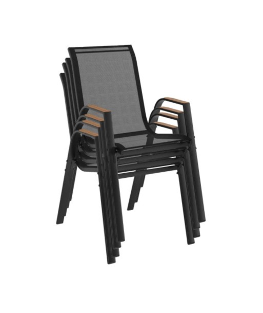 Lot de 4 chaises de jardin empilables noir et bois votre restaurant rapide dans 