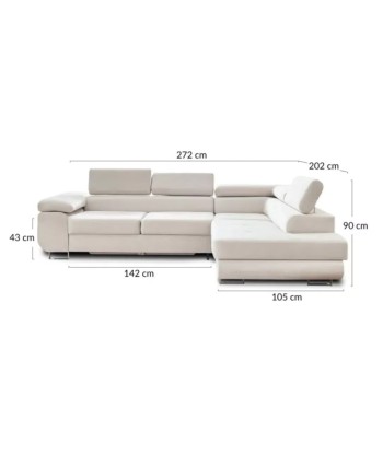 Canapé d'angle droit convertible 5 places en velours beige Pablo - Défaut 2024