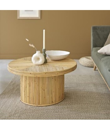 Table basse ronde Berah Getah en rotin diametre 80cm Véritable concentré