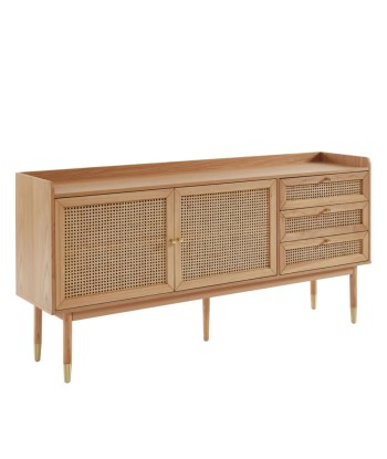 Buffet 2 portes 3 tiroirs en bois et cannage L180cm meilleur choix