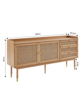 Buffet 2 portes 3 tiroirs en bois et cannage L180cm meilleur choix