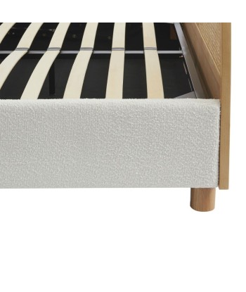 Lit coffre en tissu bouclette et tête de lit cannage 160x200cm DRAWER Le MVP de beaucoup