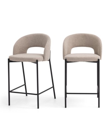 Lot de 2 chaises de bar DRAWER en tissu bouclette et métal H65cm - Léger défaut commande en ligne