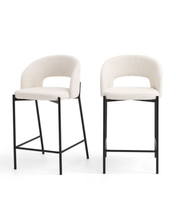 Lot de 2 chaises de bar DRAWER en tissu bouclette écru et métal H65cm - Léger défaut vente chaude votre 