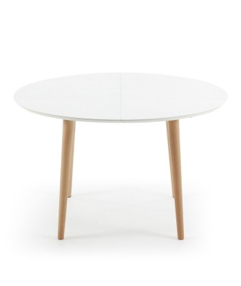 Table blanche ovale extensible en laqué pieds bois 120-200x90cm - Léger défaut JUSQU'A -70%! 