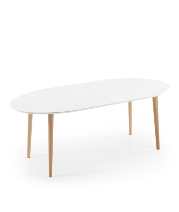 Table blanche ovale extensible en laqué pieds bois 120-200x90cm - Léger défaut JUSQU'A -70%! 