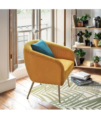 Fauteuil Velours Plissé Jaune Solaro france