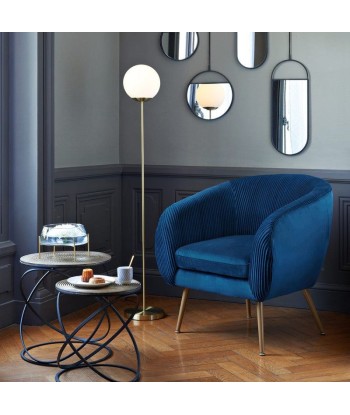 Fauteuil Solaro en Velours Plissé Bleu de pas cher