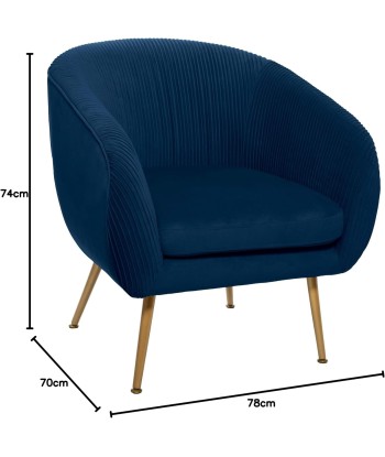 Fauteuil Solaro en Velours Plissé Bleu de pas cher