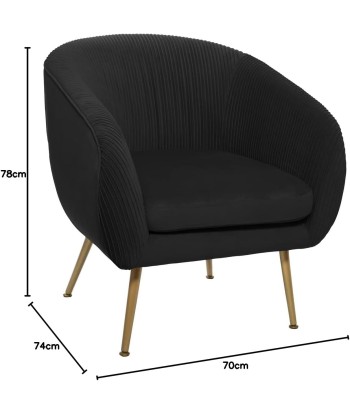 Fauteuil Velours Plissé Noir Solaro livraison gratuite